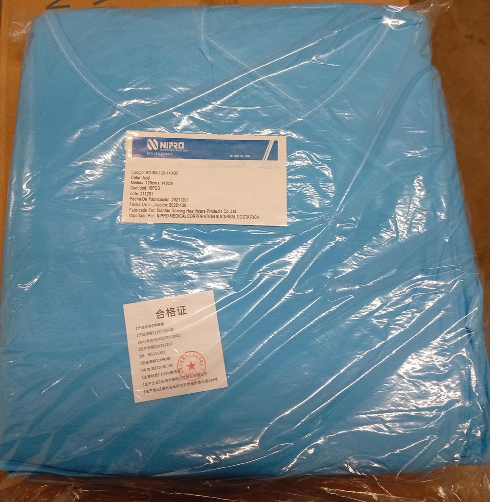 Bata quirúrgica 35g puño elástico 120cm x 140cm (M)