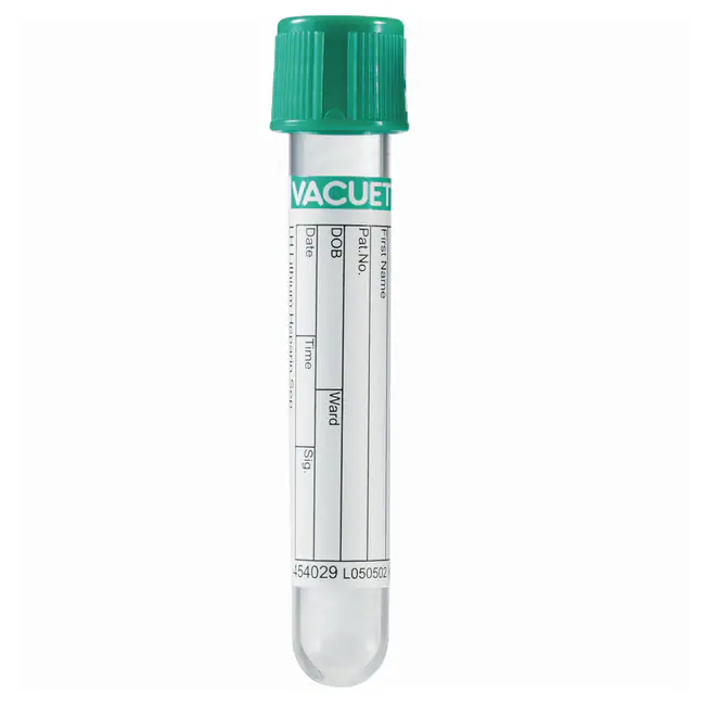 Tubo -4ml- 1/2x3" (13x75mm) heparina litio tapa verde